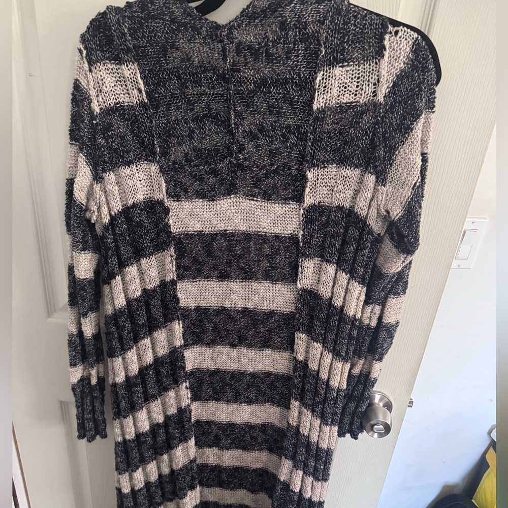 Free People Navy Blue Oatmeal Striped Free Spirit Open Front Duster Cardigan - Picture 8 of 10